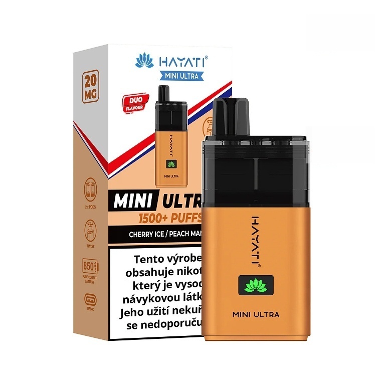 Hayati Mini Ultra Cherry Ice Peach Mango 20mg 1500 potahů 1ks