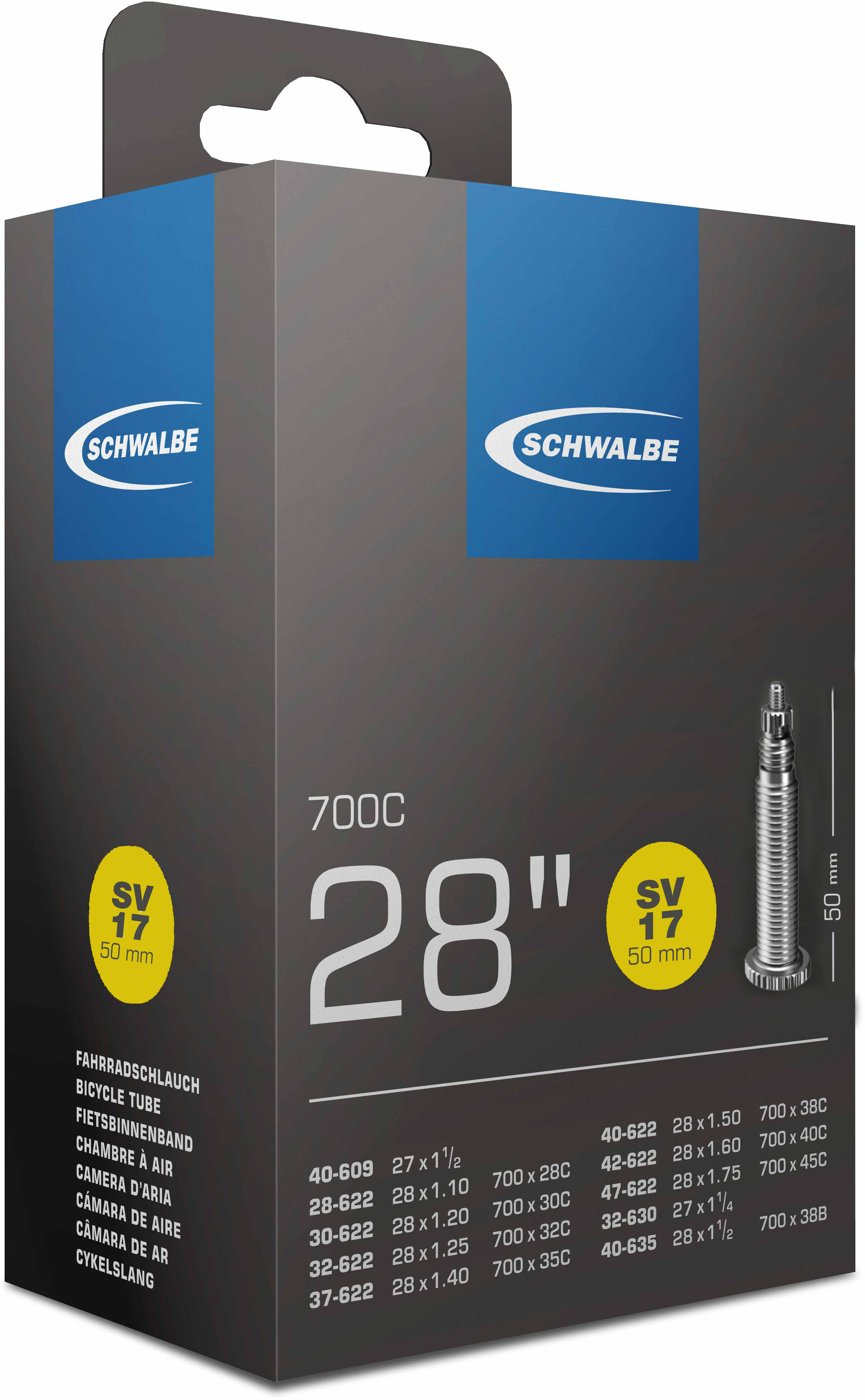 SCHWALBE duše 28", 28/47-622/635, SV 50 mm, STANDARD, BUTYL, 150 g