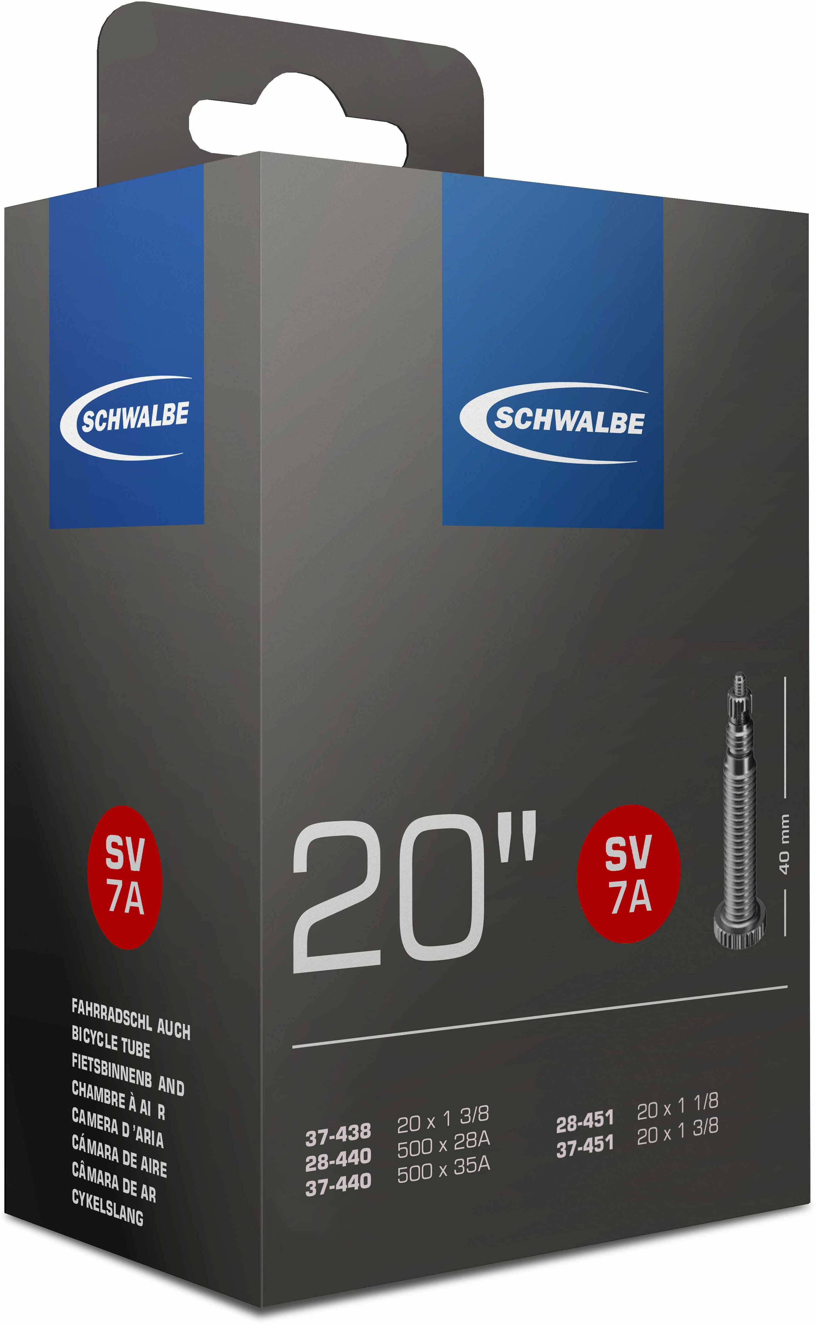 SCHWALBE duše 20", 28/37-438/451, SV 40 mm, STANDARD, BUTYL, 105 g