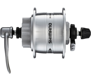 SHIMANO dynamo nába DH-3D32 3 W 6 šroubů, 32 děr, (rychloupínák), stříbrná bal